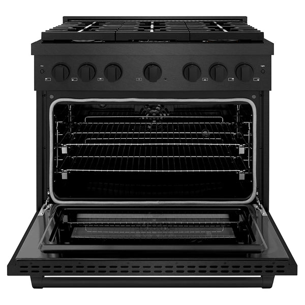 ZLINE 36 in. 5.2 cu. ft. Paramount Dual Fuel Range with 6 Burner Gas Cooktop and Electric Convection Oven in Black Satin Stainless Steel, Open Box-Great Condition