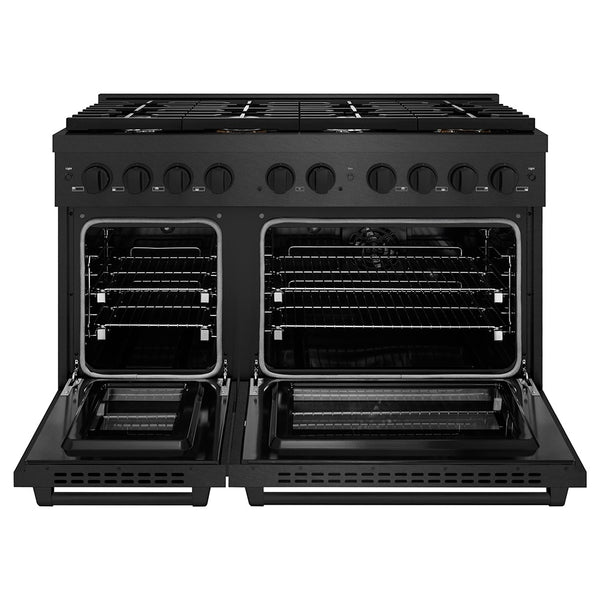 ZLINE 48 in. 6.7 cu. ft. Paramount Double Oven Dual Fuel Range with 8 Burner Gas Cooktop in Black Satin Stainless Steel, Open Box-Great Condition