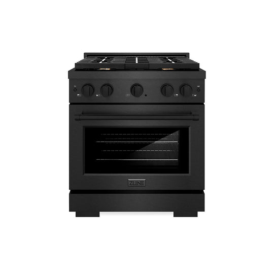 ZLINE 30 in. 4.2 cu. ft. Paramount Dual Fuel Range with Gas Cooktop and Electric Convection Oven in Black Satin Stainless Steel with 4 Brass Burners (SDRBS-BR-30)