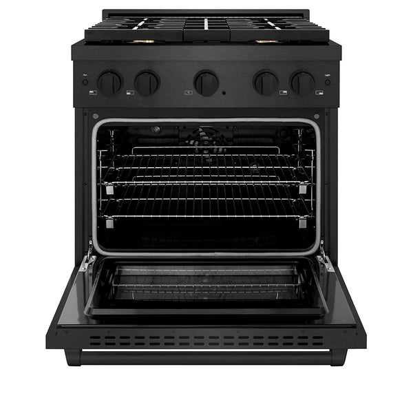ZLINE 30 in. 4.2 cu. ft. Paramount Dual Fuel Range with Gas Cooktop and Electric Convection Oven in Black Satin Stainless Steel with 4 Brass Burners (SDRBS-BR-30)