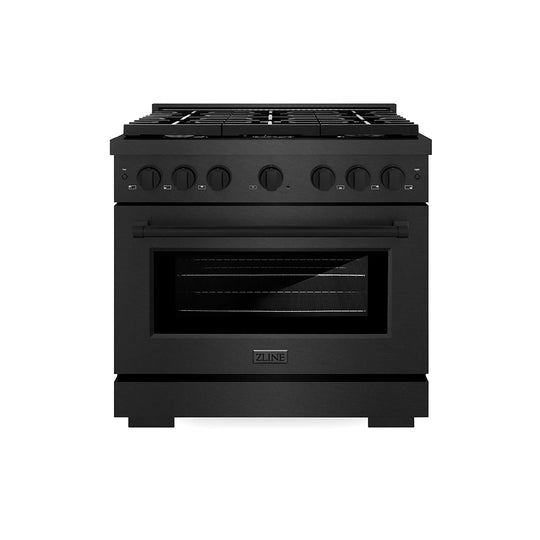 ZLINE 36 in. 5.2 cu. ft. Paramount Dual Fuel Range with Gas Cooktop and Electric Convection Oven in Black Satin Stainless Steel with 6 Brass Burners (SDRBS-BR-36)