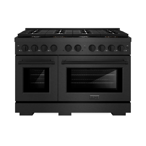 ZLINE 48 in. 6.7 cu. ft. Paramount Double Oven Dual Fuel Range in Black Satin Stainless Steel with 8 Brass Burners (SDRBS-BR-48)