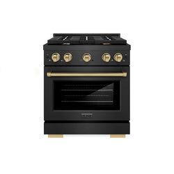 ZLINE Autograph Edition 30 in. 4.2 cu. ft. Paramount Dual Fuel Range with 4 Burner Gas Cooktop and Electric Convection Oven in Black Satin Stainless Steel with Champagne Bronze Accents, Open Box-Great Condition
