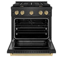 ZLINE Autograph Edition 30 in. 4.2 cu. ft. Paramount Dual Fuel Range with 4 Burner Gas Cooktop and Electric Convection Oven in Black Satin Stainless Steel with Champagne Bronze Accents, Open Box-Great Condition