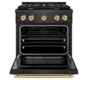 ZLINE Autograph Edition 30 in. 4.2 cu. ft. Paramount Dual Fuel Range with 4 Burner Gas Cooktop and Electric Convection Oven in Black Satin Stainless Steel with Champagne Bronze Accents, Open Box-Good Condition