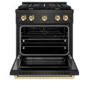 ZLINE Autograph Edition 30 in. 4.2 cu. ft. Paramount Dual Fuel Range with 4 Burner Gas Cooktop and Electric Convection Oven in Black Satin Stainless Steel with Polished Gold Accents, Open Box-Great Condition