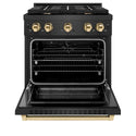 ZLINE Autograph Edition 30 in. 4.2 cu. ft. Paramount Dual Fuel Range with 4 Burner Gas Cooktop and Electric Convection Oven in Black Satin Stainless Steel with Polished Gold Accents, Open Box-Good Condition