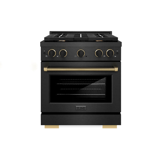 ZLINE Designer Collection 30 in. 4.2 cu. ft. Paramount Dual Fuel Range with 4 Burner Gas Cooktop and Electric Convection Oven in Black Satin Stainless Steel with Matte Black and Champagne Bronze Accents, Open Box-Good Condition