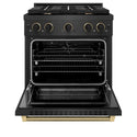 ZLINE Designer Collection 30 in. 4.2 cu. ft. Paramount Dual Fuel Range with 4 Burner Gas Cooktop and Electric Convection Oven in Black Satin Stainless Steel with Matte Black and Champagne Bronze Accents, Open Box-Good Condition