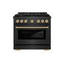 ZLINE Autograph Edition 36 in. 5.2 cu. ft. Paramount Dual Fuel Range with 6 Burner Gas Cooktop and Electric Convection Oven in Black Satin Stainless Steel with Champagne Bronze Accents (SDRBSZ-36-CB)