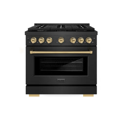ZLINE Autograph Edition 36 in. 5.2 cu. ft. Paramount Dual Fuel Range with 6 Burner Gas Cooktop and Electric Convection Oven in Black Satin Stainless Steel with Champagne Bronze Accents (SDRBSZ-36-CB)