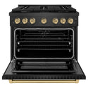 ZLINE Autograph Edition 36 in. 5.2 cu. ft. Paramount Dual Fuel Range with 6 Burner Gas Cooktop and Electric Convection Oven in Black Satin Stainless Steel with Champagne Bronze Accents, Open Box-Great Condition
