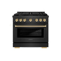 ZLINE Autograph Edition 36 in. 5.2 cu. ft. Paramount Dual Fuel Range with 6 Burner Gas Cooktop and Electric Convection Oven in Black Satin Stainless Steel with Polished Gold Accents, Open Box-Good Condition