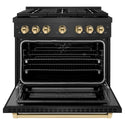 ZLINE Autograph Edition 36 in. 5.2 cu. ft. Paramount Dual Fuel Range with 6 Burner Gas Cooktop and Electric Convection Oven in Black Satin Stainless Steel with Polished Gold Accents, Open Box-Good Condition