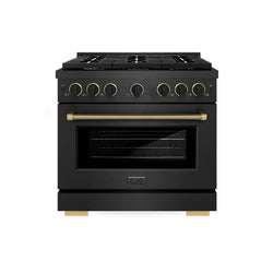 ZLINE Designer Collection 36 in. 5.2 cu. ft. Paramount Dual Fuel Range with 6 Burner Gas Cooktop and Electric Convection Oven in Black Satin Stainless Steel with Matte Black and Champagne Bronze Accents (SDRBSZ-36-MBCB)