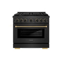 ZLINE Designer Collection 36 in. 5.2 cu. ft. Paramount Dual Fuel Range with 6 Burner Gas Cooktop and Electric Convection Oven in Black Satin Stainless Steel with Matte Black and Champagne Bronze Accents, Open Box-Great Condition