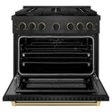 ZLINE Designer Collection 36 in. 5.2 cu. ft. Paramount Dual Fuel Range with 6 Burner Gas Cooktop and Electric Convection Oven in Black Satin Stainless Steel with Matte Black and Champagne Bronze Accents, Open Box-Great Condition