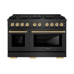 ZLINE Autograph Edition 48 in. 6.7 cu. ft. Paramount Double Oven Dual Fuel Range with 8 Burner Gas Cooktop in Black Satin Stainless Steel and Champagne Bronze Accents (SDRBSZ-48-CB)