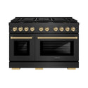 ZLINE Autograph Edition 48 in. 6.7 cu. ft. Paramount Double Oven Dual Fuel Range with 8 Burner Gas Cooktop in Black Satin Stainless Steel and Champagne Bronze Accents, Open Box-Great Condition