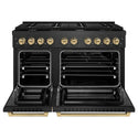ZLINE Autograph Edition 48 in. 6.7 cu. ft. Paramount Double Oven Dual Fuel Range with 8 Burner Gas Cooktop in Black Satin Stainless Steel and Champagne Bronze Accents, Open Box-Great Condition