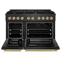 ZLINE Autograph Edition 48 in. 6.7 cu. ft. Paramount Double Oven Dual Fuel Range with 8 Burner Gas Cooktop in Black Satin Stainless Steel and Champagne Bronze Accents, Open Box-Good Condition
