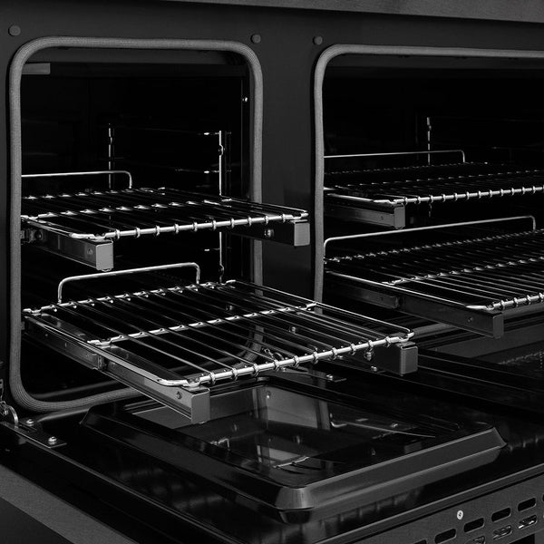 ZLINE Autograph Edition 48 in. 6.7 cu. ft. Paramount Double Oven Dual Fuel Range with 8 Burner Gas Cooktop in Black Satin Stainless Steel and Champagne Bronze Accents, Open Box-Good Condition