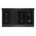 ZLINE Autograph Edition 48 in. 6.7 cu. ft. Paramount Double Oven Dual Fuel Range with 8 Burner Gas Cooktop in Black Satin Stainless Steel and Champagne Bronze Accents, Open Box-Great Condition