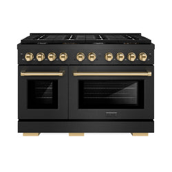 ZLINE Autograph Edition 48 in. 6.7 cu. ft. Paramount Double Oven Dual Fuel Range with 8 Burner Gas Cooktop in Black Satin Stainless Steel and Polished Gold Accents (SDRBSZ-48-G)