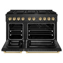 ZLINE Autograph Edition 48 in. 6.7 cu. ft. Paramount Double Oven Dual Fuel Range with 8 Burner Gas Cooktop in Black Satin Stainless Steel and Polished Gold Accents, Open Box-Good Condition