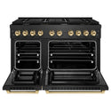 ZLINE Autograph Edition 48 in. 6.7 cu. ft. Paramount Double Oven Dual Fuel Range with 8 Burner Gas Cooktop in Black Satin Stainless Steel and Polished Gold Accents (SDRBSZ-48-G)