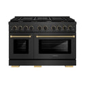 ZLINE Designer Collection 48 in. 6.7 cu. ft. Paramount Double Oven Dual Fuel Range with 8 Burner Gas Cooktop in Black Satin Stainless Steel with Matte Black and Champagne Bronze Accents, Open Box-Good Condition