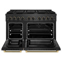 ZLINE Designer Collection 48 in. 6.7 cu. ft. Paramount Double Oven Dual Fuel Range with 8 Burner Gas Cooktop in Black Satin Stainless Steel with Matte Black and Champagne Bronze Accents, Open Box-Good Condition