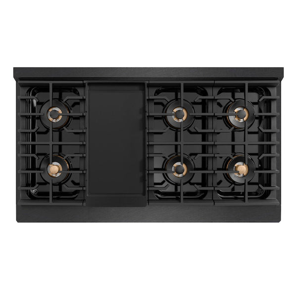 ZLINE Autograph Edition 48 in. 6.7 cu. ft. Paramount Dual Fuel Range with 8 Burner DuoPro™ Cooktop and Dual Ovens in Black Satin Stainless Steel and Champagne Bronze Accents, Open Box-Good Condition