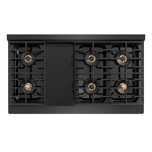 ZLINE Autograph Edition 48 in. 6.7 cu. ft. Paramount Dual Fuel Range with 8 Burner DuoPro™ Cooktop and Dual Ovens in Black Satin Stainless Steel and Champagne Bronze Accents, Open Box-Great Condition