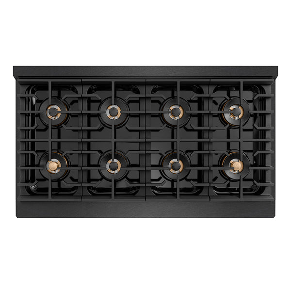ZLINE Designer Collection 48 in. 6.7 cu. ft. Paramount Dual Fuel Range with 8 Burner DuoPro™ Cooktop and Dual Ovens in Black Satin Stainless Steel with Matte Black and Champagne Bronze Accents, Open Box-Great Condition