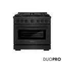 ZLINE 36 in. 5.2 cu. ft. Paramount Dual Fuel Range with 6 Burner DuoPro™ Cooktop and Electric Convection Oven in Black Satin Stainless Steel, Open Box-Good Condition