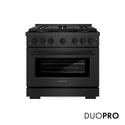 ZLINE 36 in. 5.2 cu. ft. Paramount Dual Fuel Range with 6 Burner DuoPro™ Cooktop and Electric Convection Oven in Black Satin Stainless Steel, Open Box-Great Condition