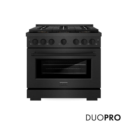 ZLINE 36 in. 5.2 cu. ft. Paramount Dual Fuel Range with 6 Burner DuoPro™ Cooktop and Electric Convection Oven in Black Satin Stainless Steel, Open Box-Great Condition