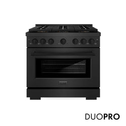ZLINE 36 in. 5.2 cu. ft. Paramount Dual Fuel Range with 6 Burner DuoPro™ Cooktop and Electric Convection Oven in Black Satin Stainless Steel (PSDRBS-36)