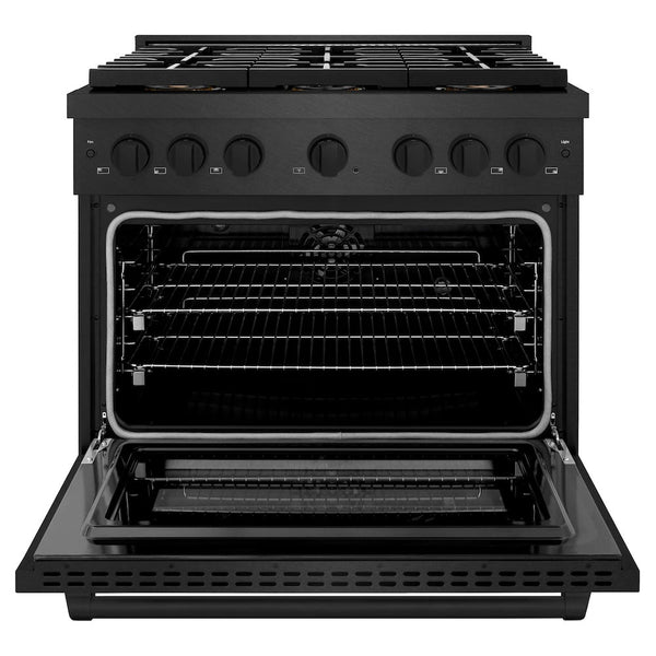 ZLINE 36 in. 5.2 cu. ft. Paramount Dual Fuel Range with 6 Burner DuoPro™ Cooktop and Electric Convection Oven in Black Satin Stainless Steel, Open Box-Good Condition