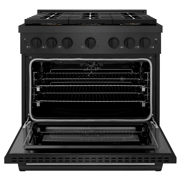 ZLINE 36 in. 5.2 cu. ft. Paramount Dual Fuel Range with 6 Burner DuoPro™ Cooktop and Electric Convection Oven in Black Satin Stainless Steel, Open Box-Great Condition