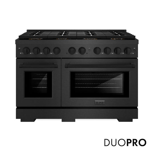 ZLINE 48 in. 6.7 cu. ft. Paramount Dual Fuel Range with 8 Burner DuoPro™ Cooktop and Dual Ovens in Black Satin Stainless Steel, Open Box-Good Condition