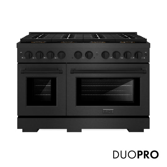ZLINE 48 in. 6.7 cu. ft. Paramount Dual Fuel Range with 8 Burner DuoPro™ Cooktop and Dual Ovens in Black Satin Stainless Steel, Open Box-Great Condition