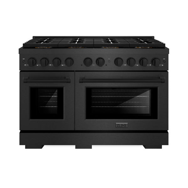 ZLINE 48 in. 6.7 cu. ft. Paramount Dual Fuel Range with 8 Burner DuoPro™ Cooktop and Dual Ovens in Black Satin Stainless Steel, Open Box-Great Condition