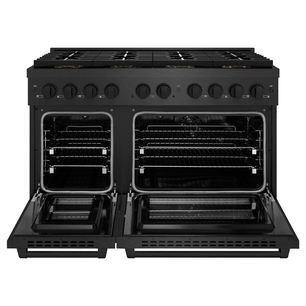 ZLINE 48 in. 6.7 cu. ft. Paramount Dual Fuel Range with 8 Burner DuoPro™ Cooktop and Dual Ovens in Black Satin Stainless Steel, Open Box-Great Condition