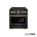 ZLINE Autograph Edition 30 in. 4.2 cu. ft. Paramount Dual Fuel Range with 4 Burner DuoPro™ Cooktop and Electric Convection Oven in Black Satin Stainless Steel and Champagne Bronze Accents, Open Box-Good Condition