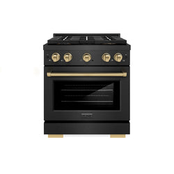 ZLINE Autograph Edition 30 in. 4.2 cu. ft. Paramount Dual Fuel Range with 4 Burner DuoPro™ Cooktop and Electric Convection Oven in Black Satin Stainless Steel and Champagne Bronze Accents (PSDRBSZ-30-CB)