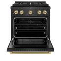ZLINE Autograph Edition 30 in. 4.2 cu. ft. Paramount Dual Fuel Range with 4 Burner DuoPro™ Cooktop and Electric Convection Oven in Black Satin Stainless Steel and Champagne Bronze Accents, Open Box-Great Condition