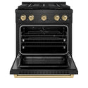 ZLINE Autograph Edition 30 in. 4.2 cu. ft. Paramount Dual Fuel Range with 4 Burner DuoPro™ Cooktop and Electric Convection Oven in Black Satin Stainless Steel and Champagne Bronze Accents (PSDRBSZ-30-CB)