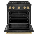 ZLINE Autograph Edition 30 in. 4.2 cu. ft. Paramount Dual Fuel Range with 4 Burner DuoPro™ Cooktop and Electric Convection Oven in Black Satin Stainless Steel and Champagne Bronze Accents, Open Box-Good Condition